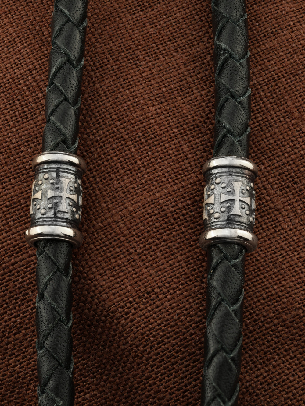 Цепь-шнурок кожа из белого золота 585 пробы c кожаным шнурком