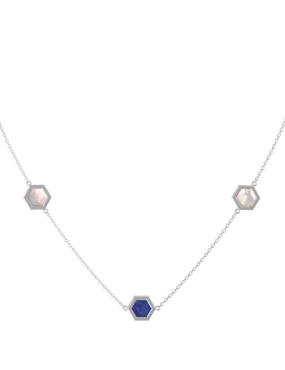 Колье из белого золота c лазуритом и перламутром