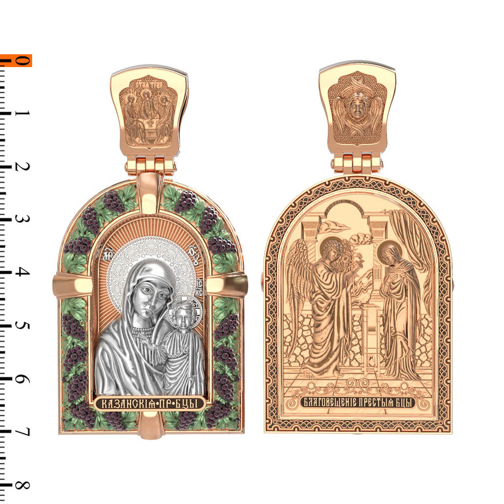 Нательная икона из красного золота 585 пробы c эмалью