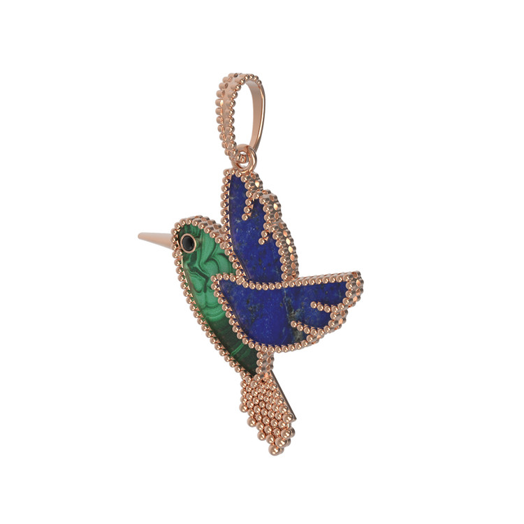 Подвеска из красного золота 585 пробы c эмалью, лазуритом и малахитом