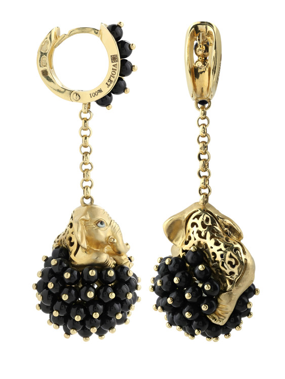 Серьги из лимонного золота 585 пробы c эмалью и ониксом