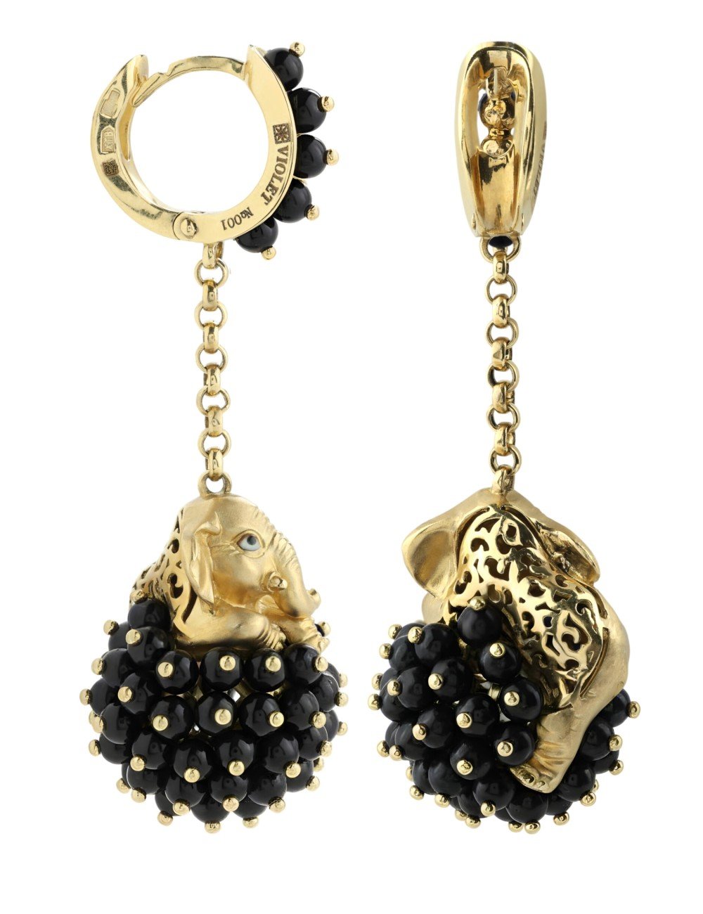 Серьги из лимонного золота c эмалью и ониксом