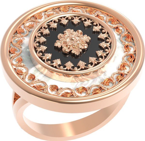 Кольцо из золота c ониксом и перламутром