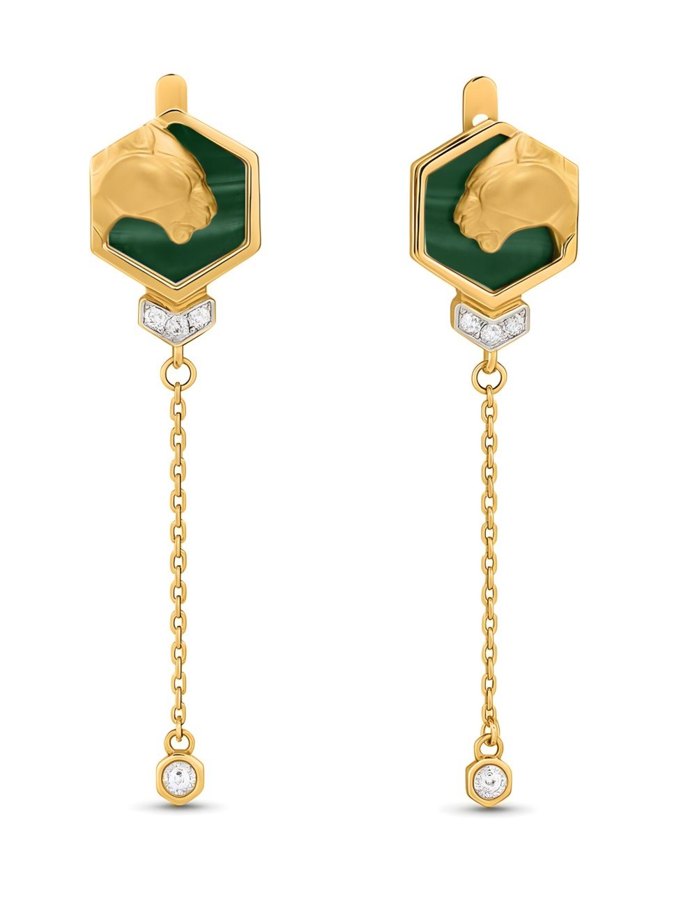 Серьги из лимонного золота c бриллиантами и малахитом