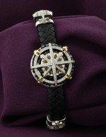 Браслет из белого золота c эмалью, бриллиантами, кожаным шнурком и ониксом