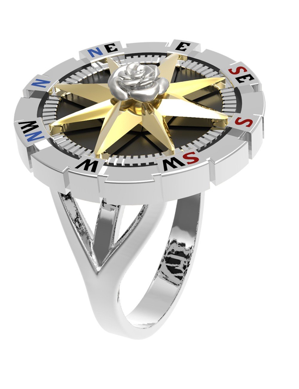 Кольцо из белого золота c эмалью и ониксом