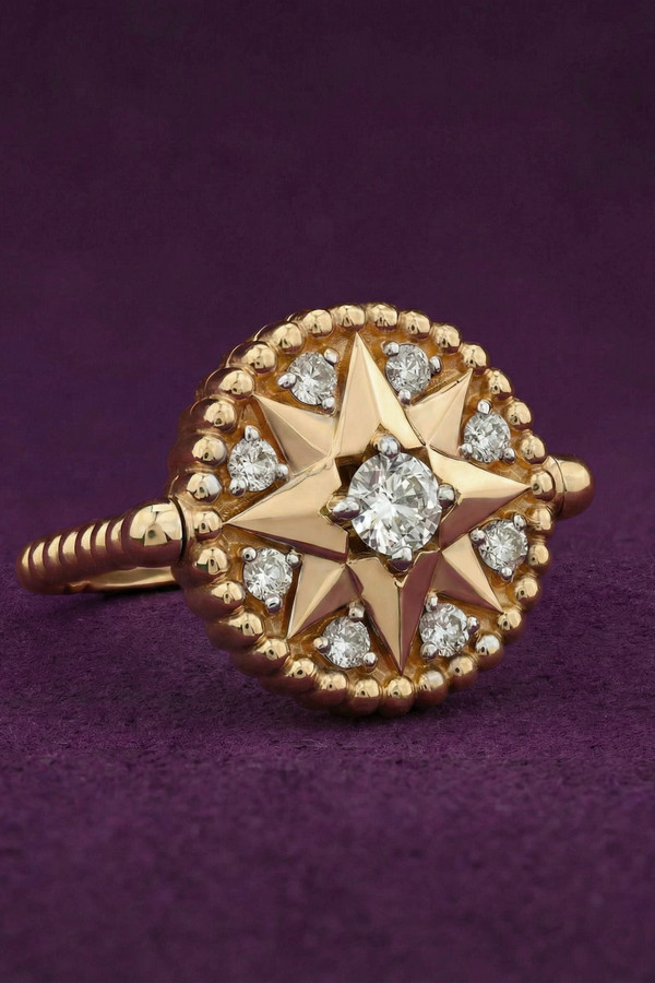 Кольцо из лимонного золота 585 пробы c бриллиантами