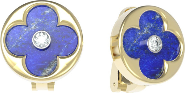 Серьги из лимонного золота 585 пробы c бриллиантами и лазуритом