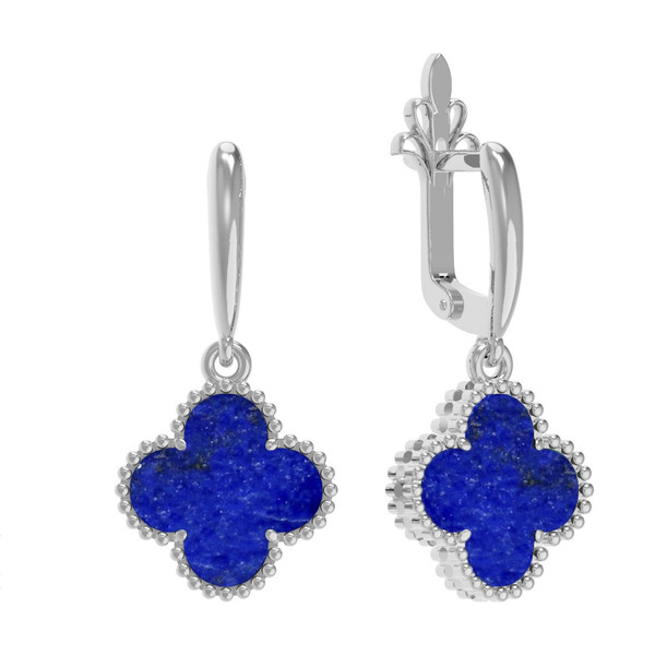 Серьги из белого золота 585 пробы c лазуритом