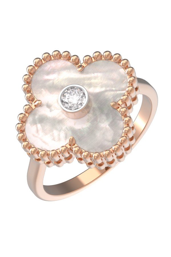 Кольцо из золота c бриллиантами и перламутром