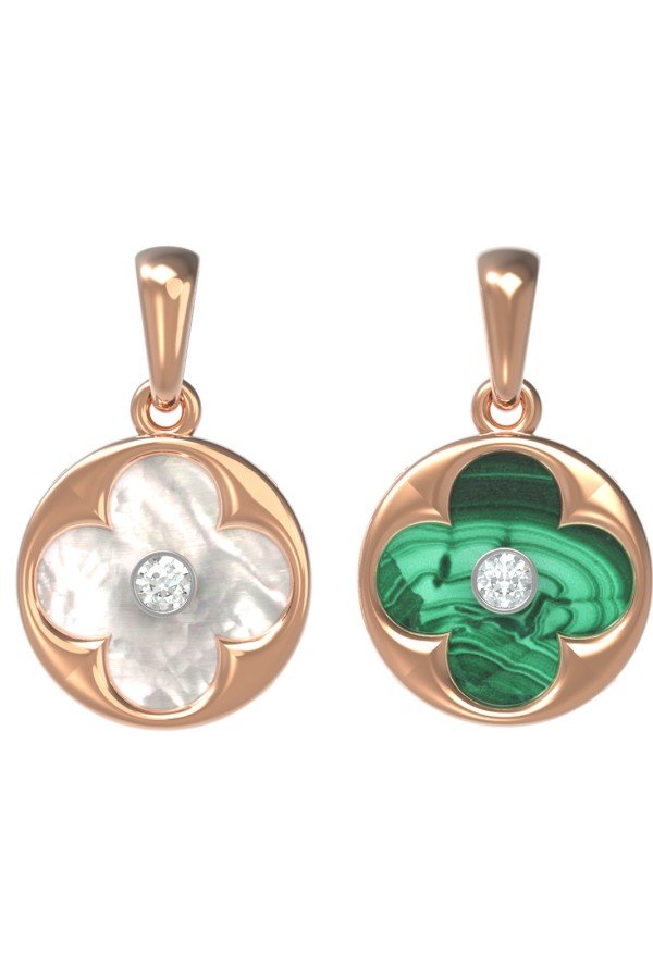 Подвеска из золота c бриллиантами, малахитом и перламутром