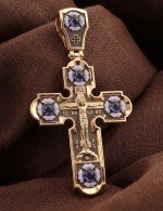 Крест из золота c эмалью и сапфиром