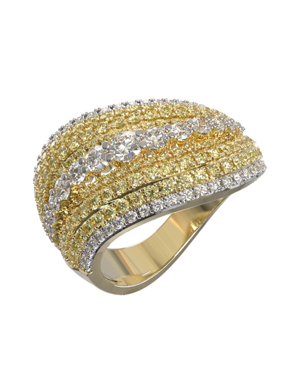 Кольцо из лимонного золота c бриллиантами и сапфиром