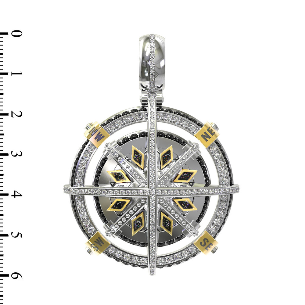 Подвеска из белого золота 585 пробы c эмалью, бриллиантами и ониксом