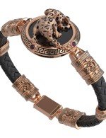 Браслет из золота c эмалью, шнурком, ониксом и рубином