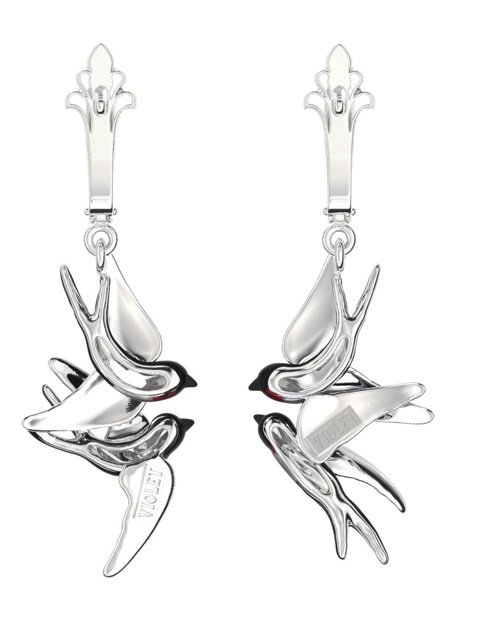 Серьги из белого золота c эмалью