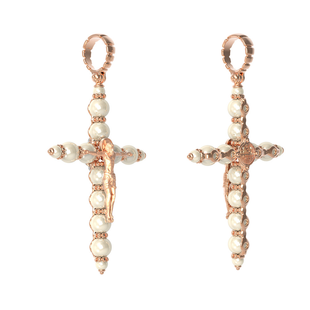 Крест из красного золота 585 пробы c жемчугом