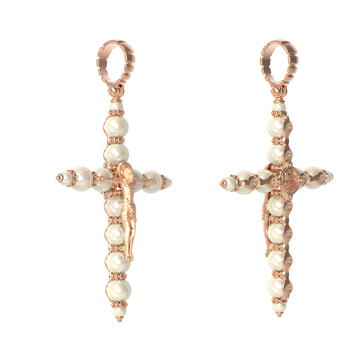 Крест из красного золота 585 пробы c жемчугом