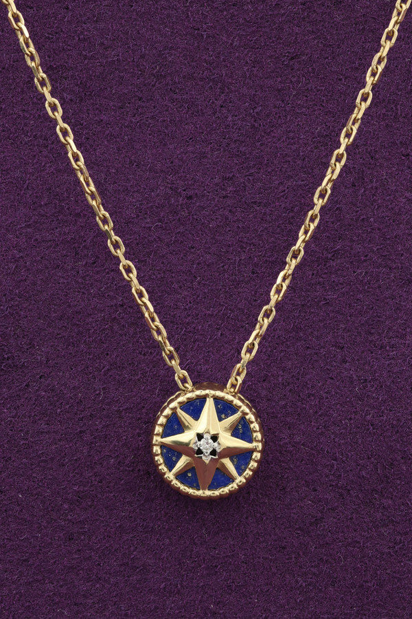 Колье из лимонного золота 585 пробы c бриллиантами и лазуритом