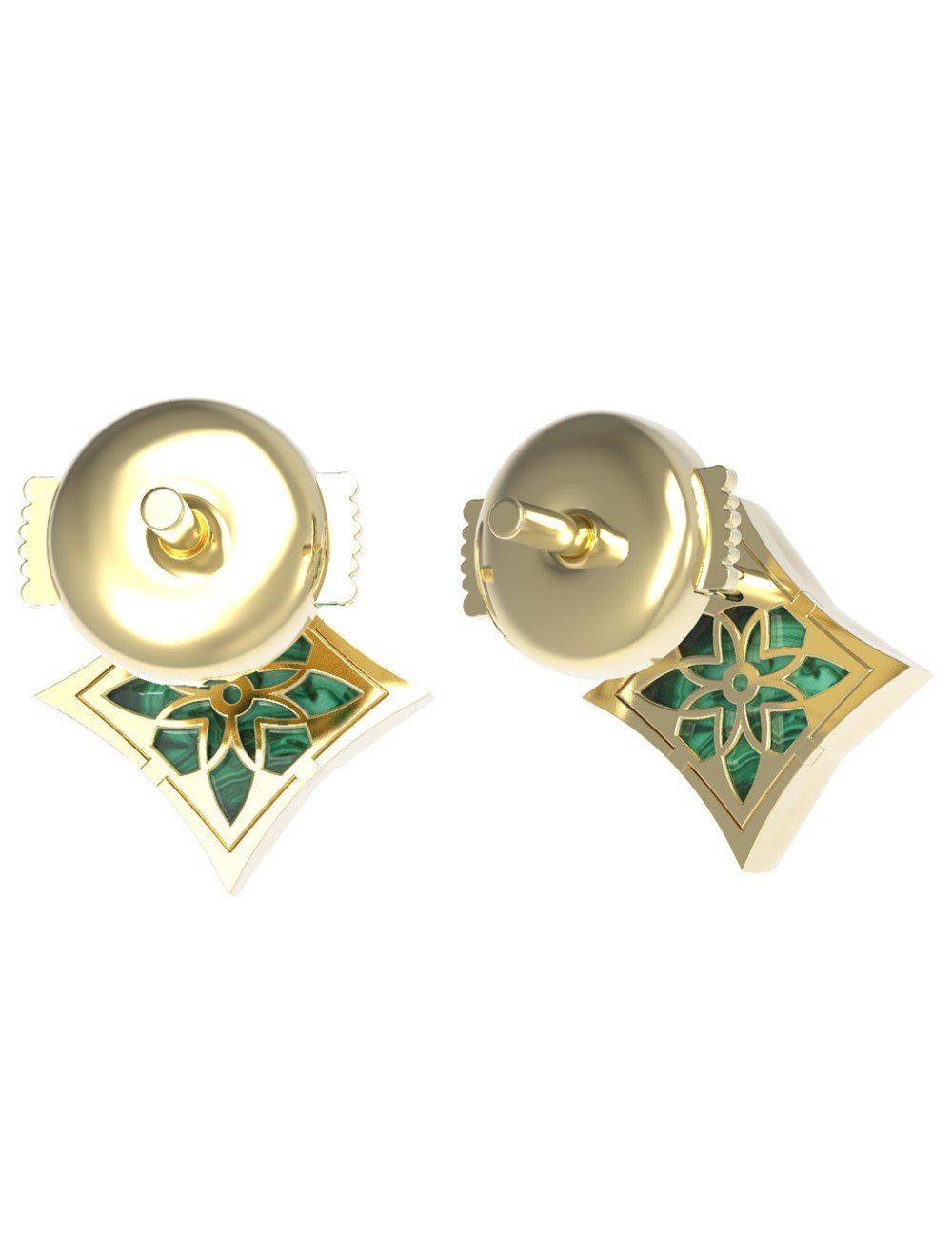 Серьги из лимонного золота c бриллиантами и малахитом