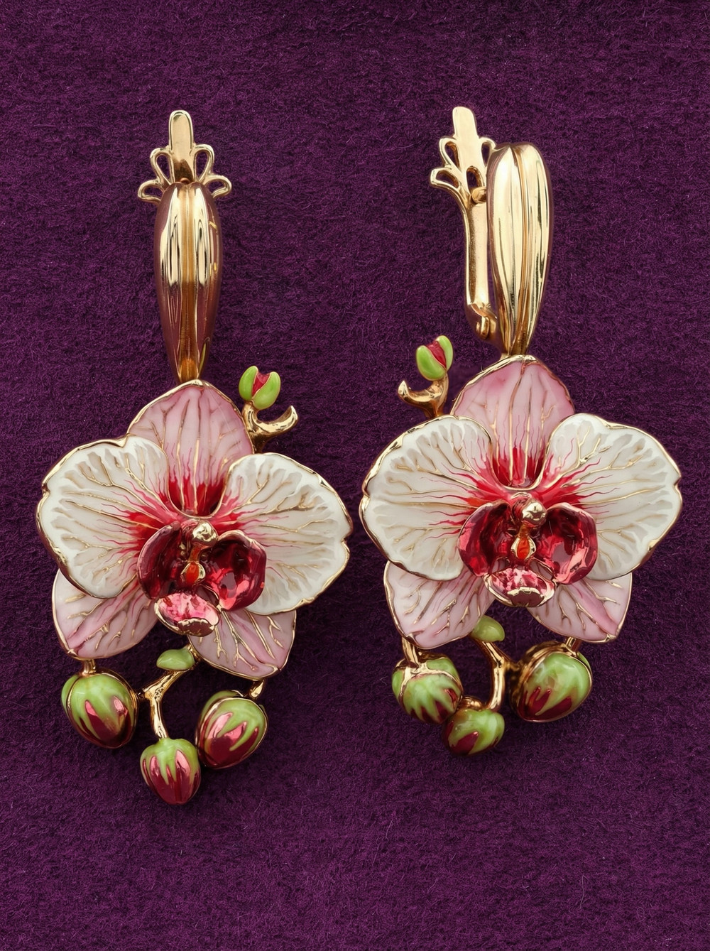 Серьги из красного золота 585 пробы c эмалью