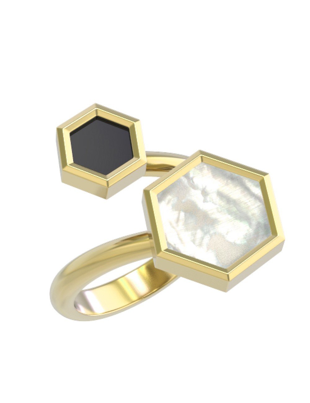 Кольцо из лимонного золота c ониксом и перламутром