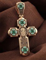 Крест из золота c эмалью и хризопразом