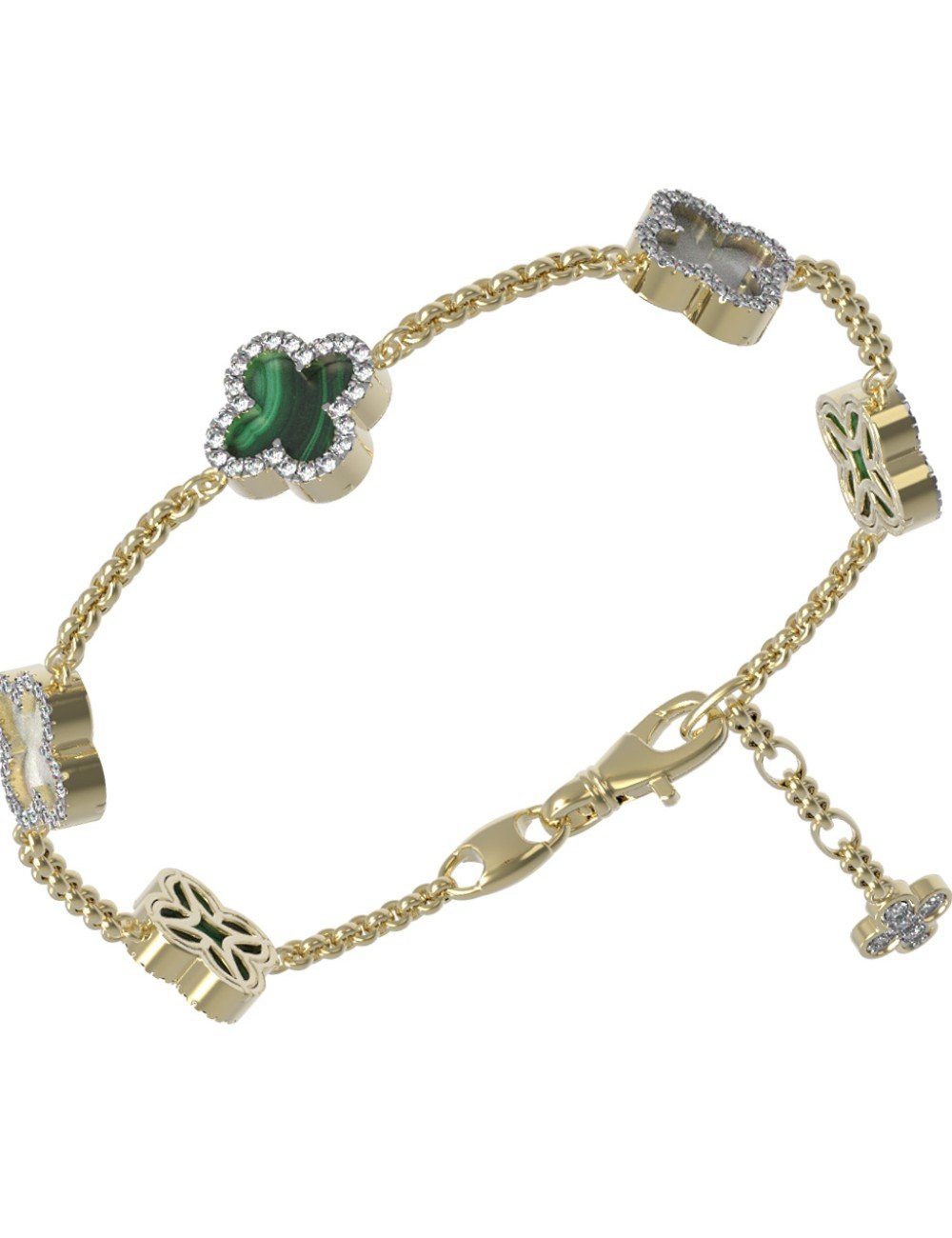 Браслет из лимонного золота c бриллиантами, малахитом и перламутром