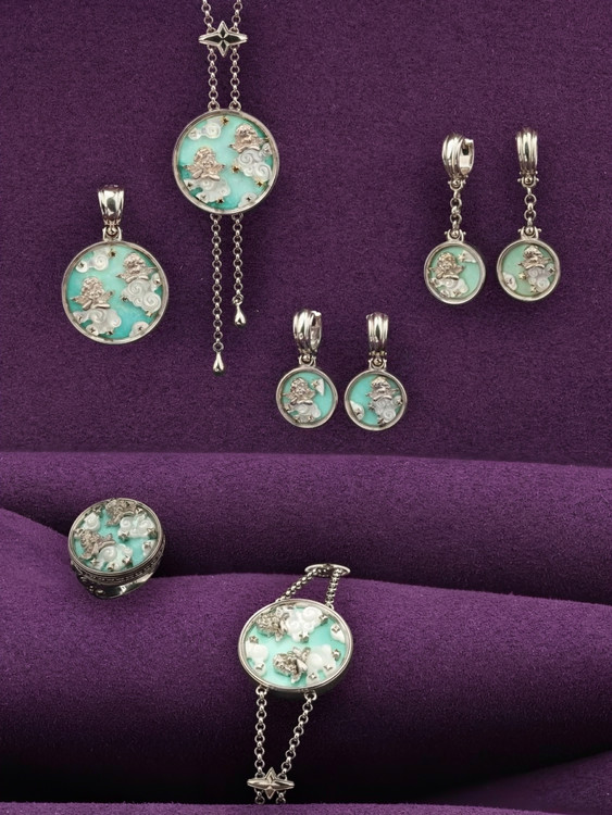 Серьги из белого золота 585 пробы c бирюзой и перламутром