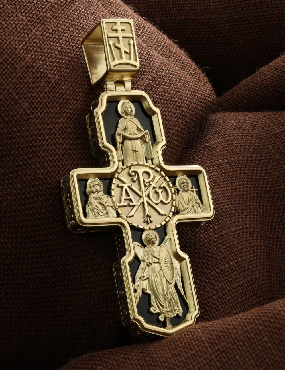 Крест из лимонного золота c ониксом