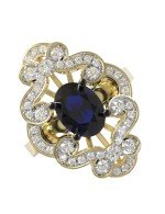 Кольцо из лимонного золота c бриллиантами и сапфиром