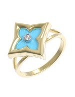 Кольцо из лимонного золота c бриллиантами и бирюзой