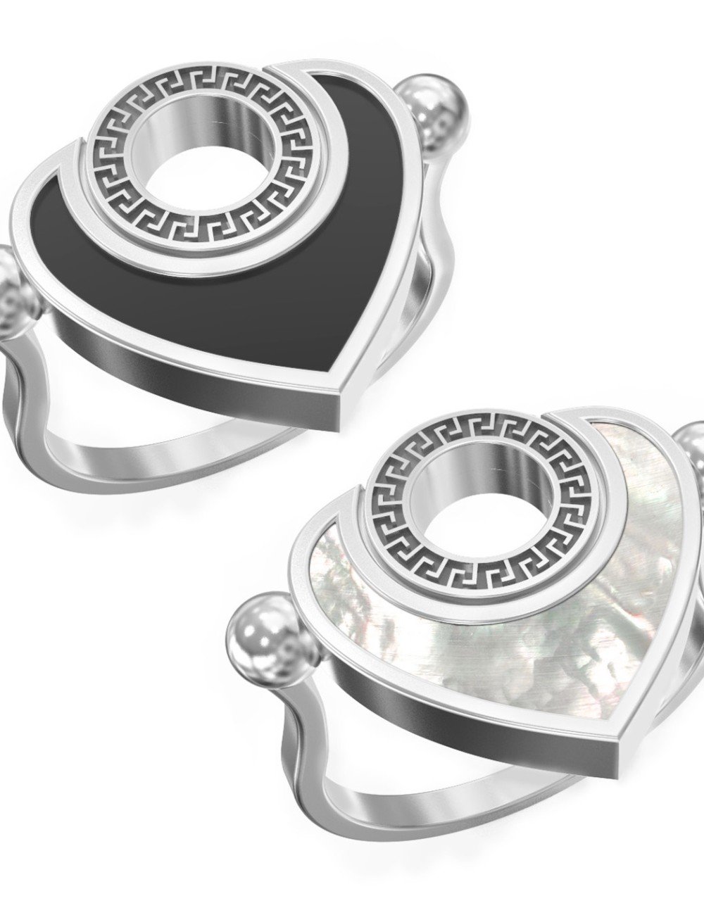 Кольцо из белого золота c ониксом и перламутром