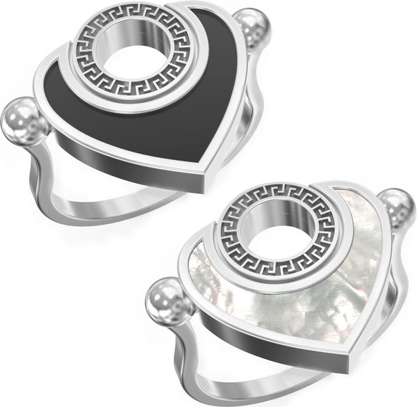 Кольцо из белого золота 585 пробы c ониксом и перламутром