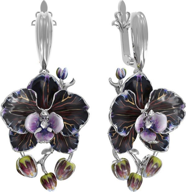 Серьги из белого золота c эмалью