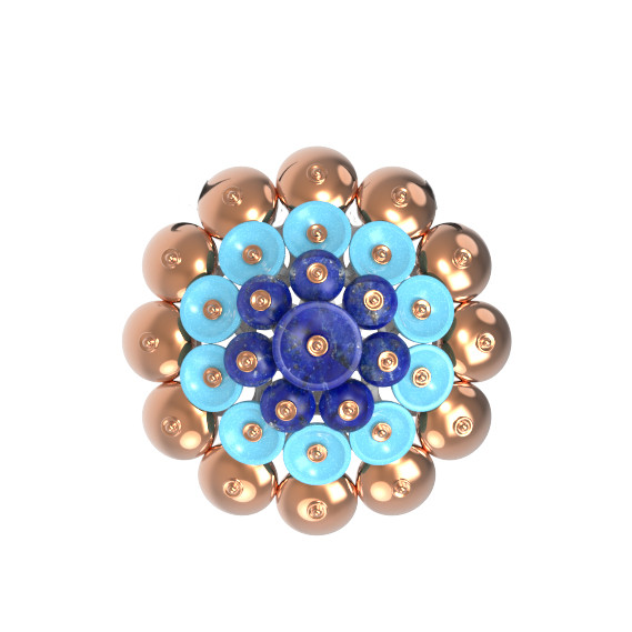 Подвеска из красного золота 585 пробы c бирюзой и лазуритом