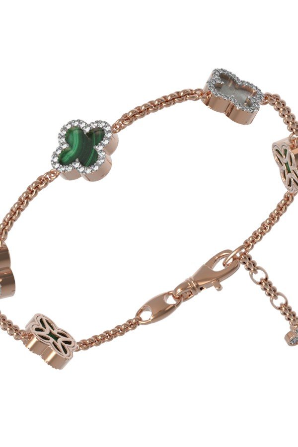 Браслет из золота c бриллиантами, малахитом и перламутром