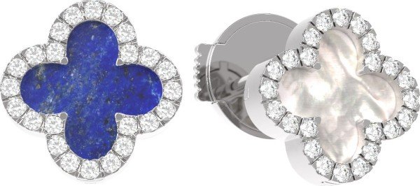 Серьги из белого золота c бриллиантами, лазуритом и перламутром