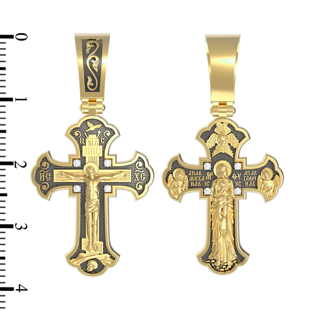 Крест из лимонного золота 585 пробы c бриллиантами