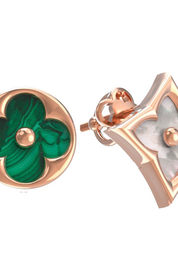 Серьги из золота c малахитом и перламутром