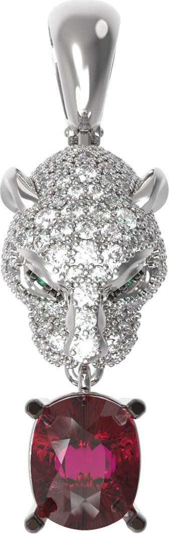Подвеска из белого золота 585 пробы c бриллиантами, рубином и изумрудом