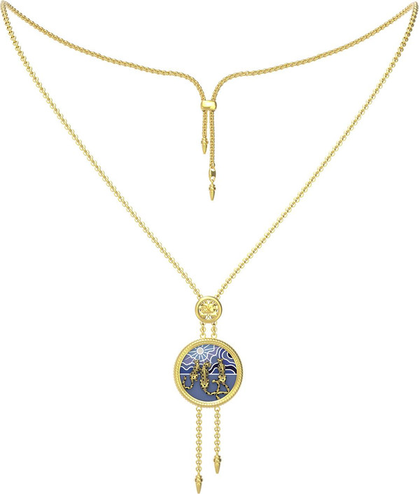 Колье из лимонного золота 585 пробы c эмалью