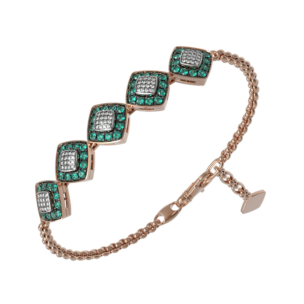 Браслет из красного золота 585 пробы c бриллиантами и изумрудом
