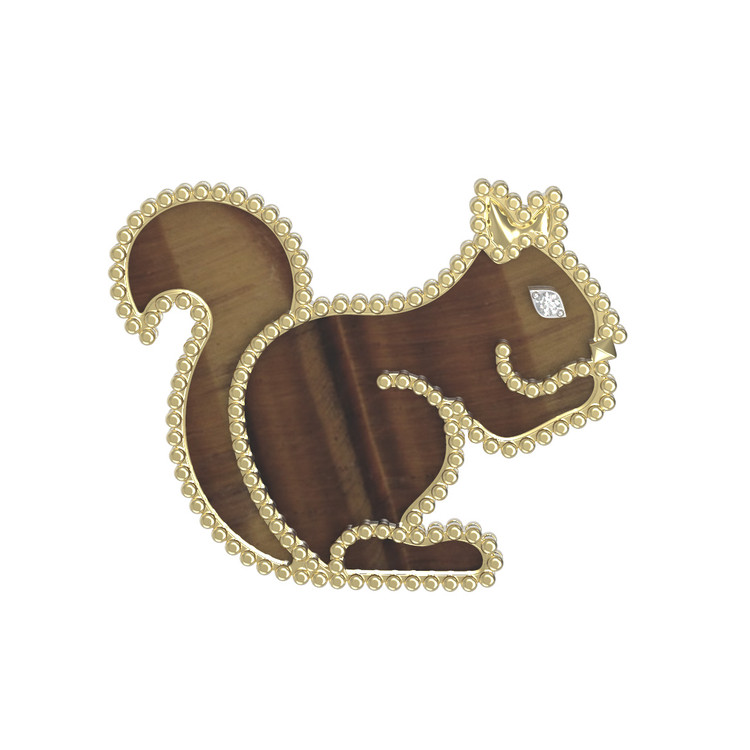 Брошь из лимонного золота 585 пробы c бриллиантами и тигровым глазом