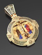 Образок из лимонного золота c эмалью, иконописью и темперой