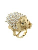 Кольцо из лимонного золота c эмалью и жемчугом