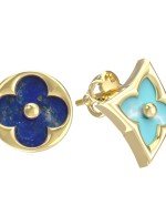 Серьги из лимонного золота c бирюзой и лазуритом