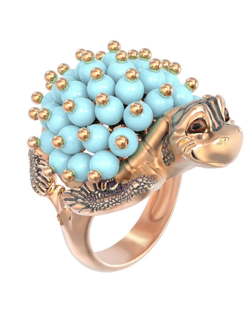 Кольцо из золота c эмалью и бирюзой