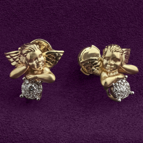 Серьги из лимонного золота 585 пробы c бриллиантами