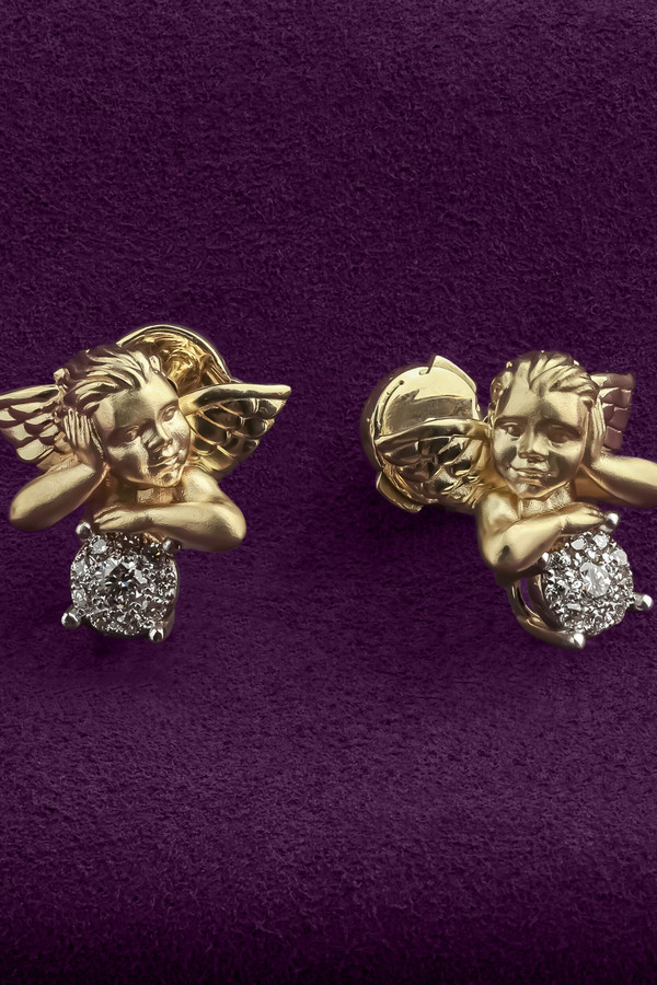 Серьги из лимонного золота 585 пробы c бриллиантами